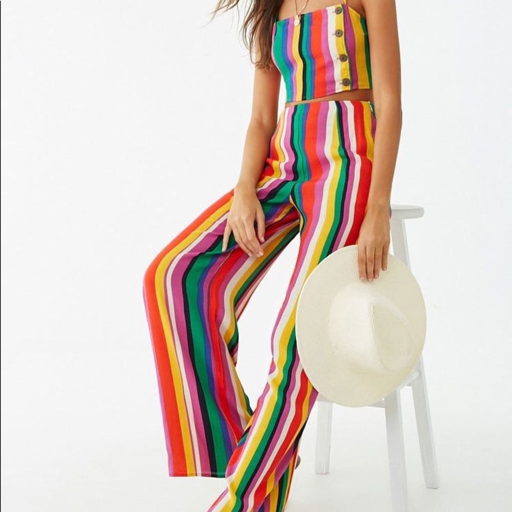 Forever 21 Striped Crop Top + Pant Set